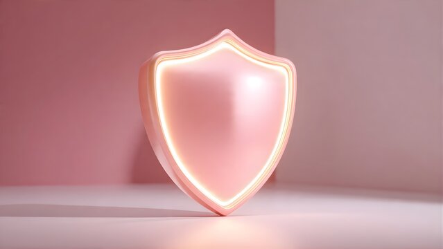 Abstract Pink Shield Symbol with Glowing Outline on Soft Background.