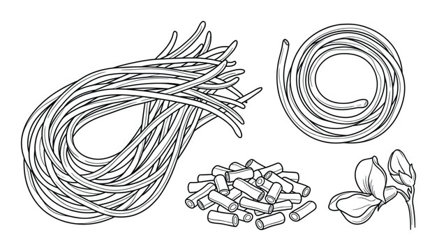 Hand drawn pasta spaghetti and linguine bundle isolated on transparent background outline