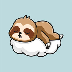 Naklejka premium Cute Sloth Sleeping on Cloud Cartoon Illustration, Adorable Lazy Animal Mascot Design