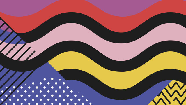 Abstract geometric pattern with wavy lines and vibrant color blocks