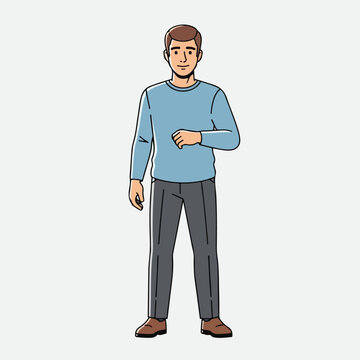 A full-body illustration of a man in casual clothes