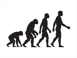 Obraz premium A black silhouette graphic depicting the gradual biological evolution of humans from primates Vector, illustration