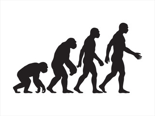 Obraz premium A black silhouette graphic depicting the gradual biological evolution of humans from primates Vector, illustration