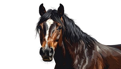 Obraz premium A brown horse with a white blaze and black mane