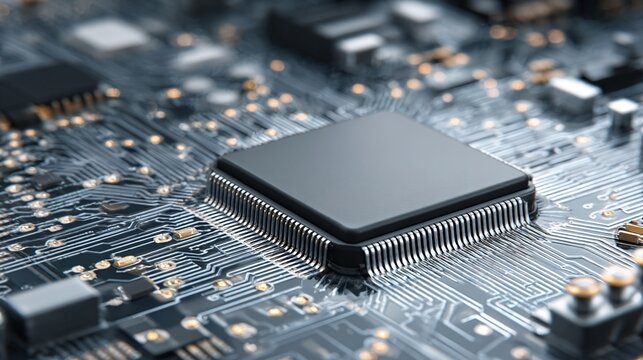 Close-up of computer microchip circuitry.