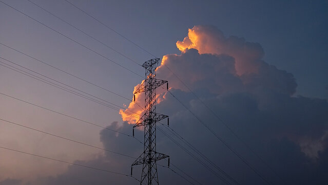 Sunset and clouds over the tower