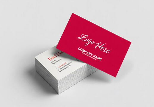 Stack of Business Cards Mockup with Red and White Minimalist Corporate Design