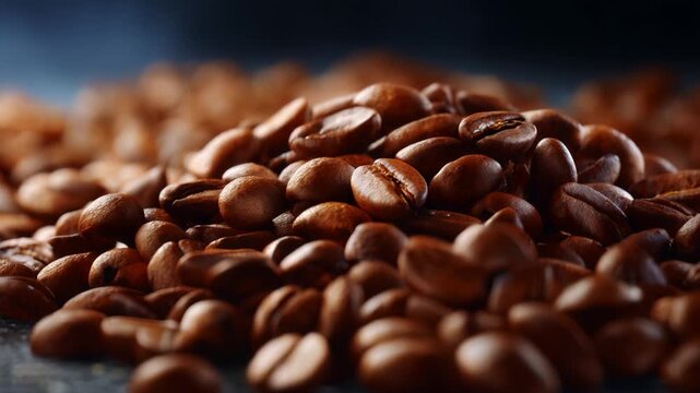 Rich and Aromatic Coffee Beans Piled Together, Showcasing Their Glossy Texture and Robust Color in a Beautiful Close-Up Photography Shot