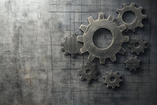 Business plan and gears sketch on a gray wall, representing the concepts of business strategy, growth, and innovation, Generative AI
