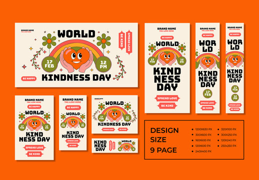 World Kindness Day Banner Set with Cute Heart and Rainbow