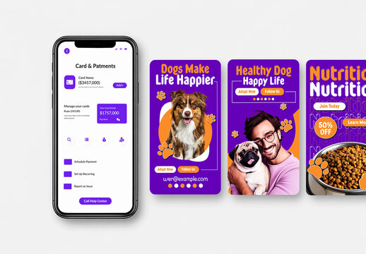 Mobile App UI and Social Media Stories Design Mockup