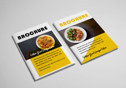 Modern Double Brochure Mockup Featuring Food and Restaurant Menu Design