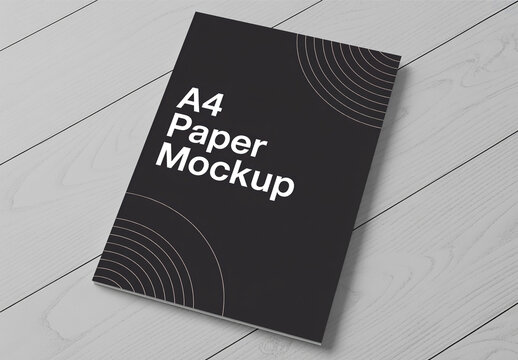 Realistic A4 Paper Mockup on Grey Wood