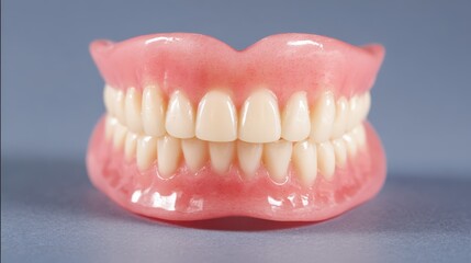 Obraz premium Full Set Artificial Dentures Upper Lower Teeth Dental Prosthetics Clinical Photography