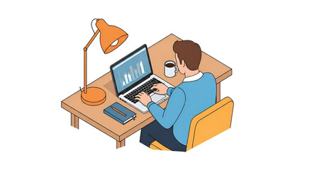 Fototapeta premium Man Working Diligently on Laptop at Desk.