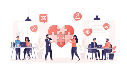 Obraz premium Teamwork assembling heart puzzle symbolizing health and collaboration.