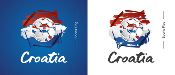 Abstract Croatia national flag ribbon soccer ball sport icon label banner handwritten typography lettering © simbos