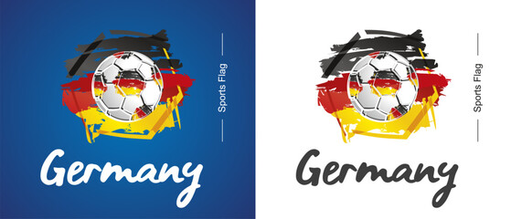 Abstract Germany national flag ribbon soccer ball sport icon label banner handwritten typography lettering © simbos