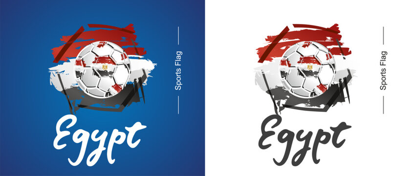 Abstract Egypt national flag ribbon soccer ball sport icon label banner handwritten typography lettering