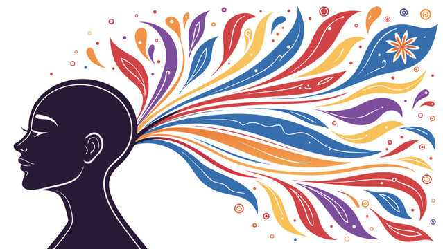 A vibrant silhouette of a person&rsquo;s head with colorful, flowing hair transforming into abstract shapes and patterns