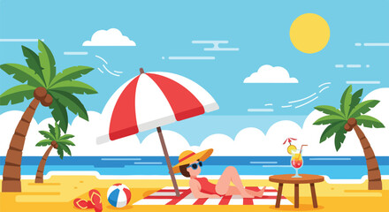 Obraz premium A person enjoys a day on a beach under a parasol