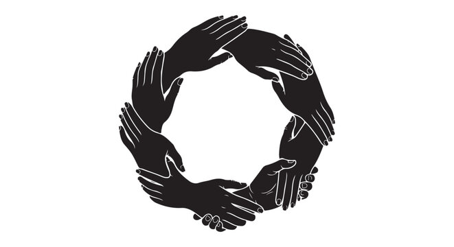 Minimalist vector illustration of multiple hands representing unity and partnership