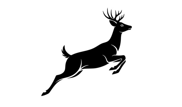 Jumping deer silhouette vector black and white dynamic wildlife animal illustration isolated