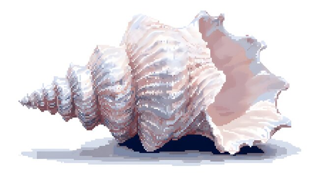 Detailed Sea Conch Shell Pixel Art Illustration On White Background