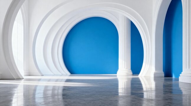 Minimalist White Arches with Blue Wall and Columns