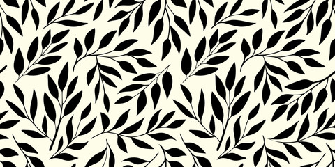 Elegant black and white botanical pattern with stylized leaf shapes © Nasir