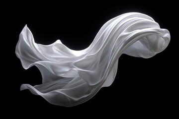 Naklejka premium Flowing, white fabric drapes gracefully against a stark black backdrop, creating soft curves