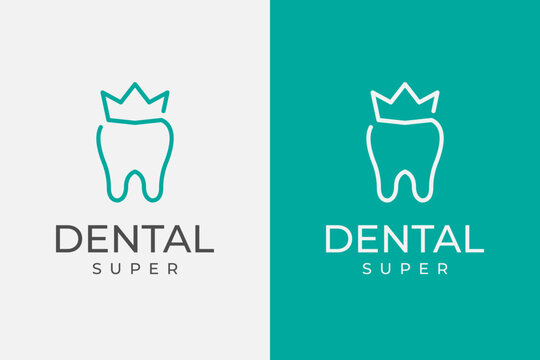 Dental tooth logo design with a crown symbol represents premium dental care in a modern setup