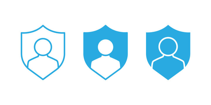 People are shown within shield icons in blue illustrating protection and security