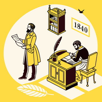 Men reading and writing in the 1840s
