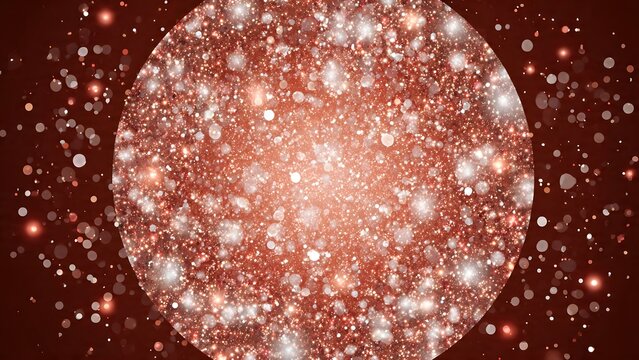 A large red sparkling background with white specks radiates outward in a circular pattern