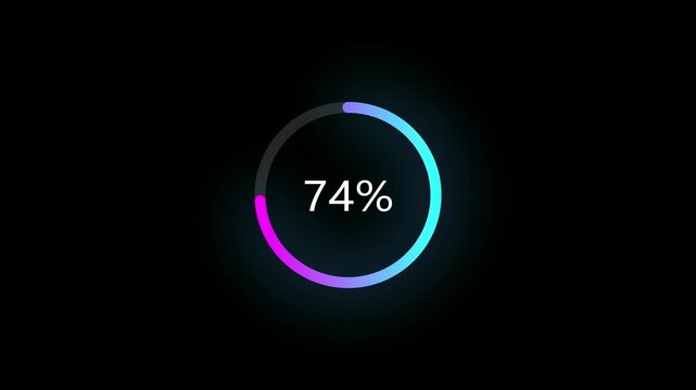 Animated of circle loading icon . 1 to 74% loading concept icon. and creating a stunning 4k video.
