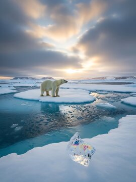 Polar bear on ice floe at sunset majestic wildlife in arctic wilderness