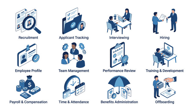 Human Resources Management Icons and Functions.