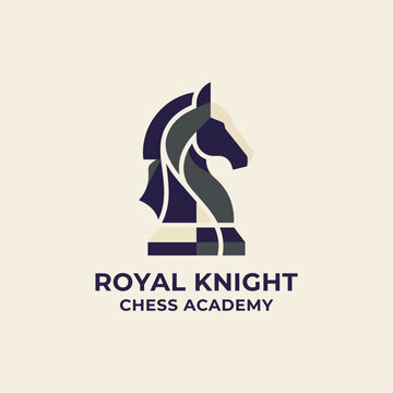 A sophisticated logo of a chess knight, embodying strategy and intelligence, tailored for the Royal Knight Chess Academy, emphasizing education in a classic game.