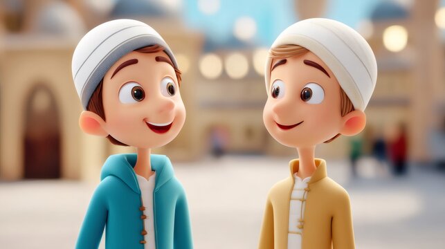 Happy Muslim boys sharing moment of friendship