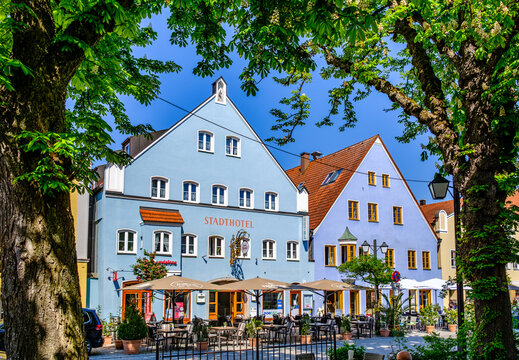 Erding, Germany - May 2: historic buildings at the old town of erding on May 2, 2025