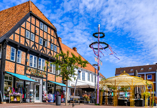 Eutin, Germany - May 8: historic marketplace of the old town Eutin in Germany on May 8, 2025