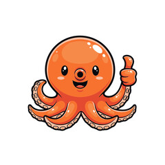 Fototapeta premium Cute little octopus cartoon giving thumb up.