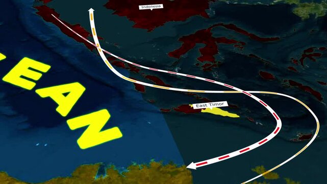 3D Satellite Map Animation of Maritime Trade Routes in the Indian Ocean and Southeast Asia