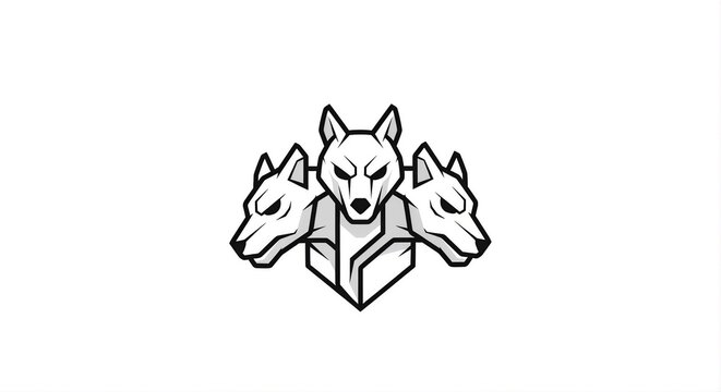 Modern Line Art Three Headed Hound Dog Mythical Creature Illustration