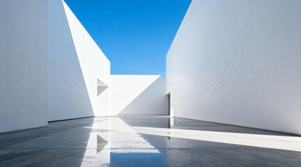 Obraz premium Minimalist White Architectural Space with Reflective Floor