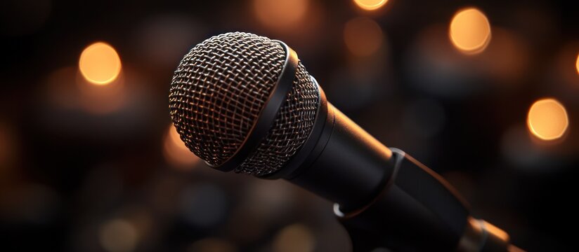 Stage microphone, close-up, concert lights