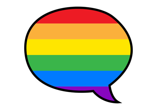 Burbuja de di&aacute;logo con los colores de la bandera arco&iacute;ris que representa la voz y comunicaci&oacute;n de la comunidad lgbtq+
