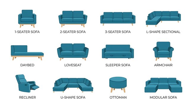 Different types of sofas furniture.