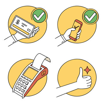 Payment methods with checkmarks and a thumb up